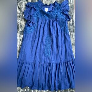 J Marie Women’s Royal Blue Ruffle Sleeve Embroidered dress